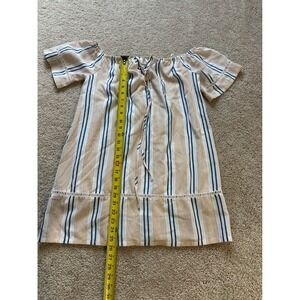 JOA‎ Los Angeles Striped Off Shoulder Dress Blue Tan White Medium M